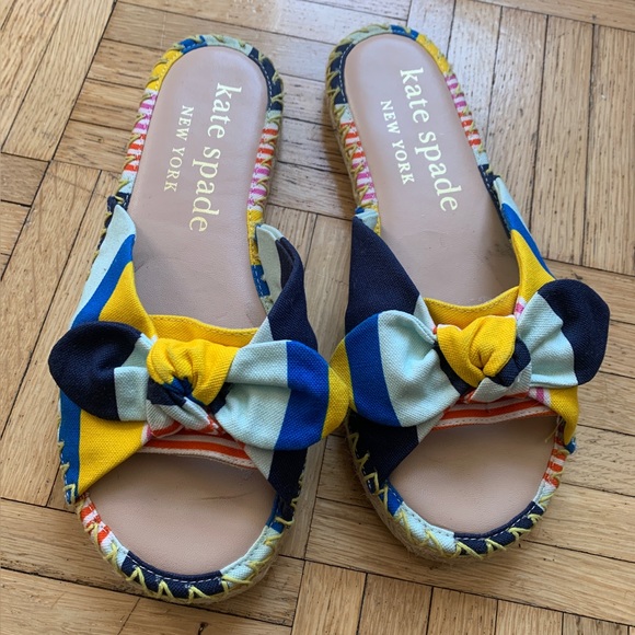 KATE SPADE Blue Striped Bow Saltie Shore Round Toe Platform Slip On Espadrille - Picture 5 of 6